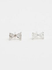 Simply Silver Tone Sterling Cubic Zirconia Bow Stud Earrings - Imagen 1 de 4