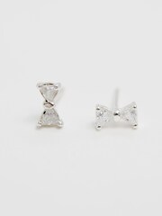 Simply Silver Tone Sterling Cubic Zirconia Bow Stud Earrings - Imagen 2 de 4