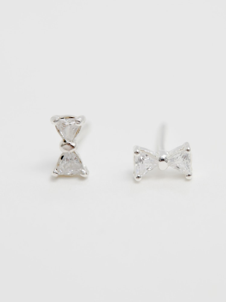 Simply Silver Tone Sterling Cubic Zirconia Bow Stud Earrings - Imagen 2 de 4