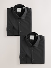 Black Regular Fit Easy Care Long Sleeve Single Cuff Smart Shirts 2 Pack - Image 1 of 8