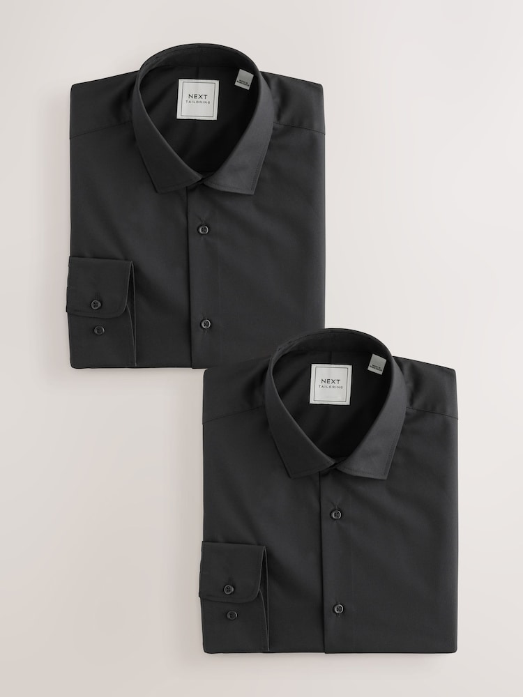 Black Regular Fit Easy Care Long Sleeve Single Cuff Smart Shirts 2 Pack - Image 1 of 8