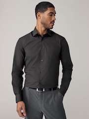 Black Regular Fit Easy Care Long Sleeve Single Cuff Smart Shirts 2 Pack - Image 2 of 8
