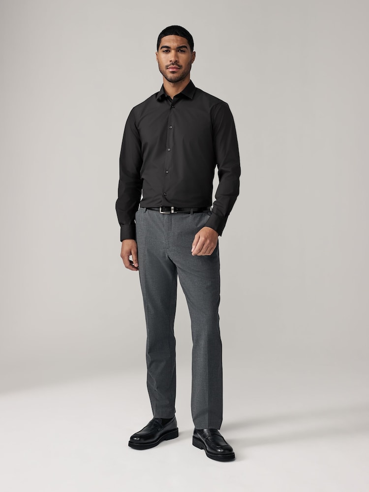 Noir - Ajustement régulier - Easy Care Long Sleeve Single Cuff Smart Shirts 2 Pack - Image 4 of 8