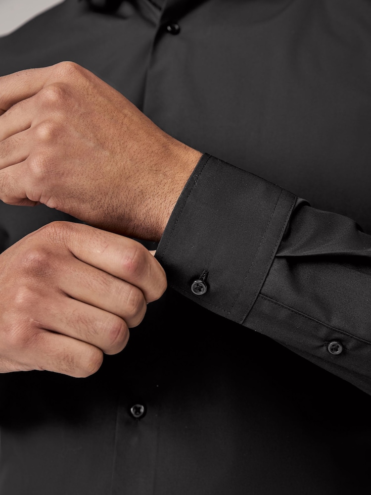 Noir - Ajustement régulier - Easy Care Long Sleeve Single Cuff Smart Shirts 2 Pack - Image 5 of 8
