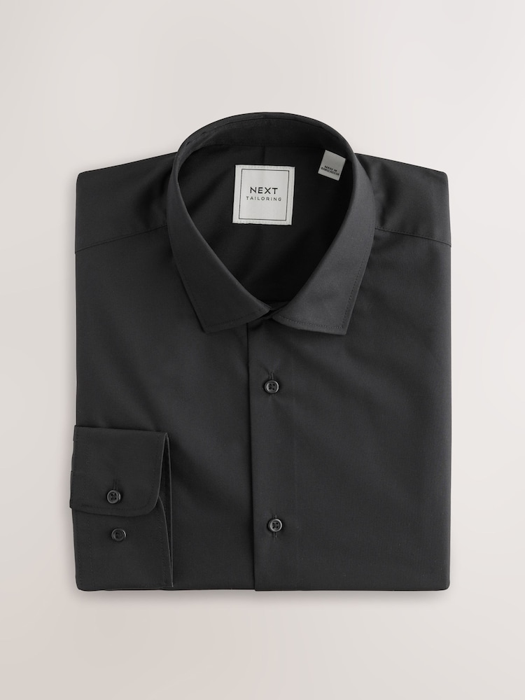 Noir - Ajustement régulier - Easy Care Long Sleeve Single Cuff Smart Shirts 2 Pack - Image 6 of 8