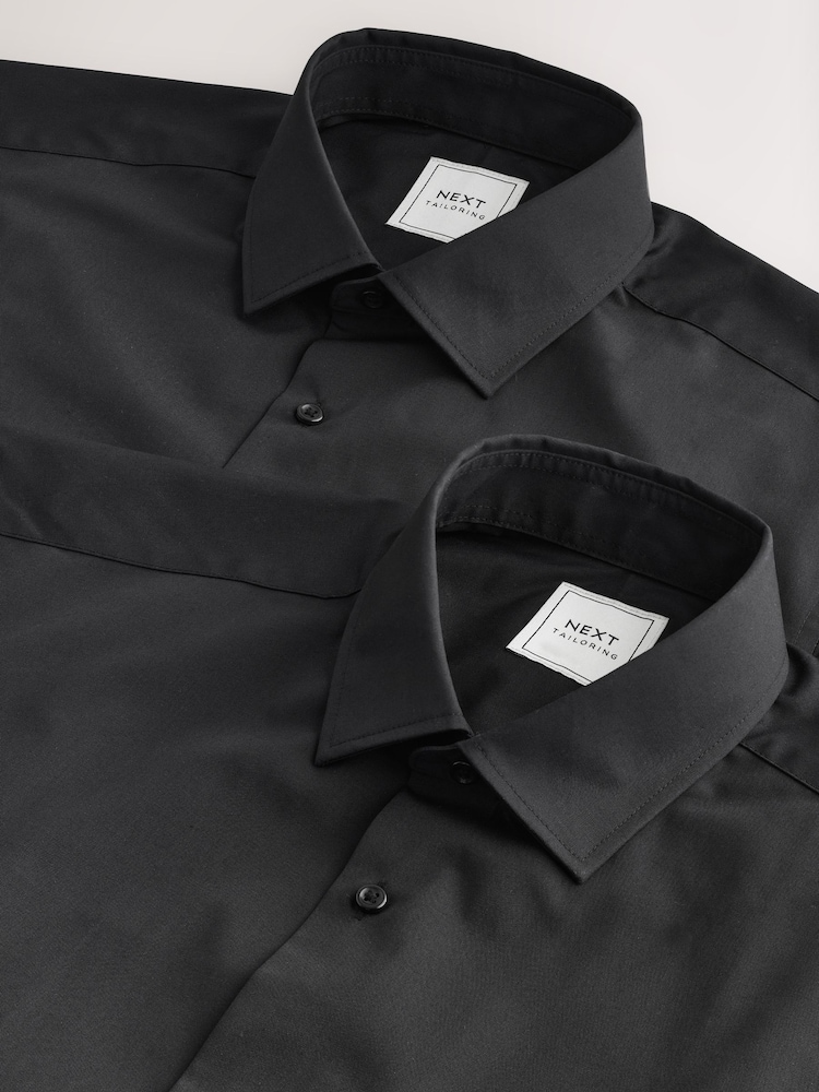 Noir - Ajustement régulier - Easy Care Long Sleeve Single Cuff Smart Shirts 2 Pack - Image 7 of 8