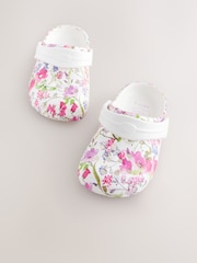 White Floral Standard Fit (F) Clogs Sandals - Image 1 of 5