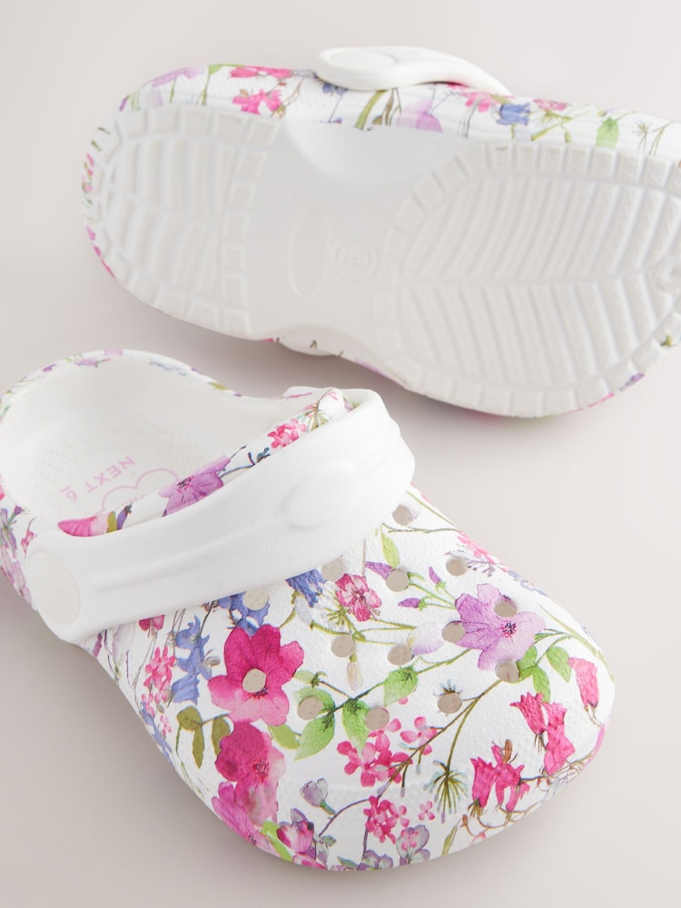 White Floral Standard Fit (F) Clogs Sandals - Image 3 of 5