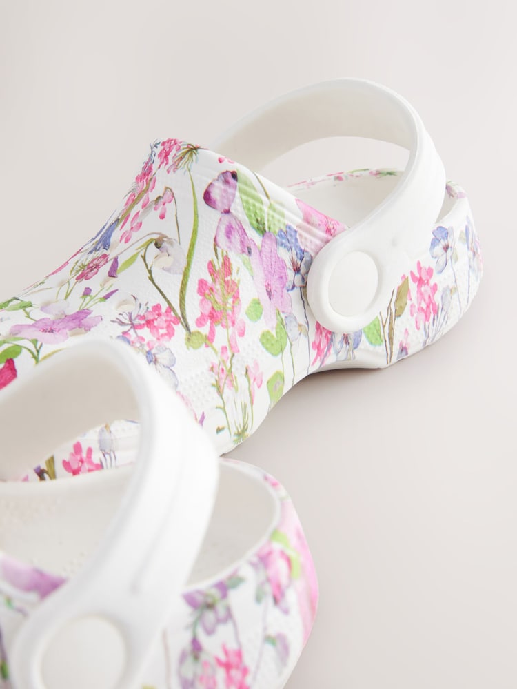 White Floral Standard Fit (F) Clogs Sandals - Image 5 of 5