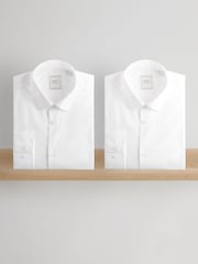 White Regular Fit Easy Care Long Sleeve Single Cuff Smart Shirts 2 Pack - Image 1 of 9