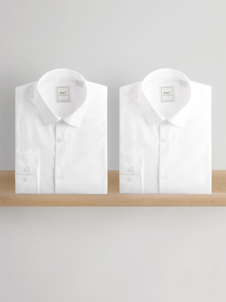 Белый - Обычный крой - Easy Care Long Sleeve Single Cuff Smart Shirts 2 Pack - Изображение 1 из 9 Белый - Обычный крой - Easy Care Long Sleeve Single Cuff Smart Shirts 2 Pack - Изображение 1 из 9