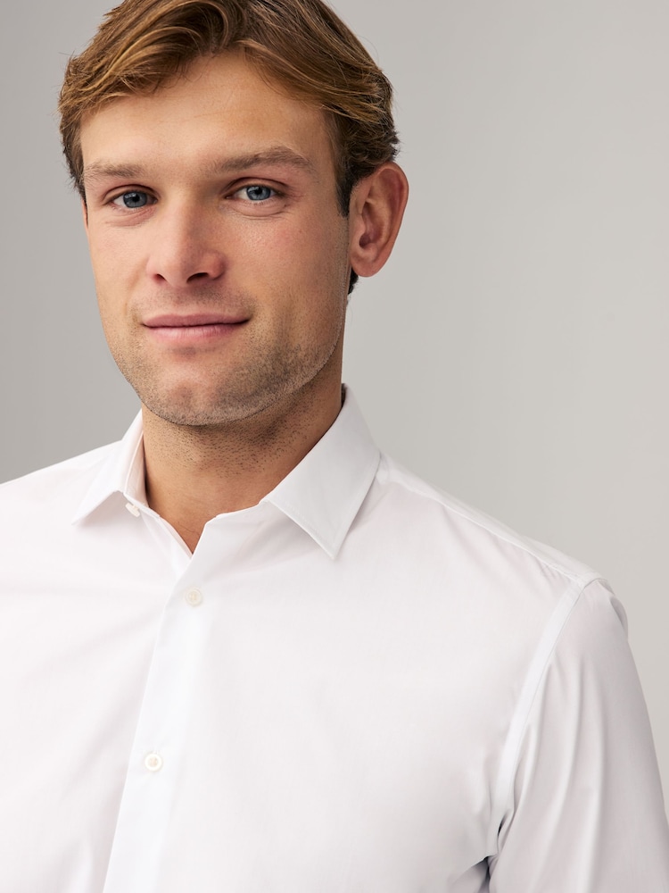 White Regular Fit Easy Care Long Sleeve Single Cuff Smart Shirts 2 Pack - Image 5 of 9