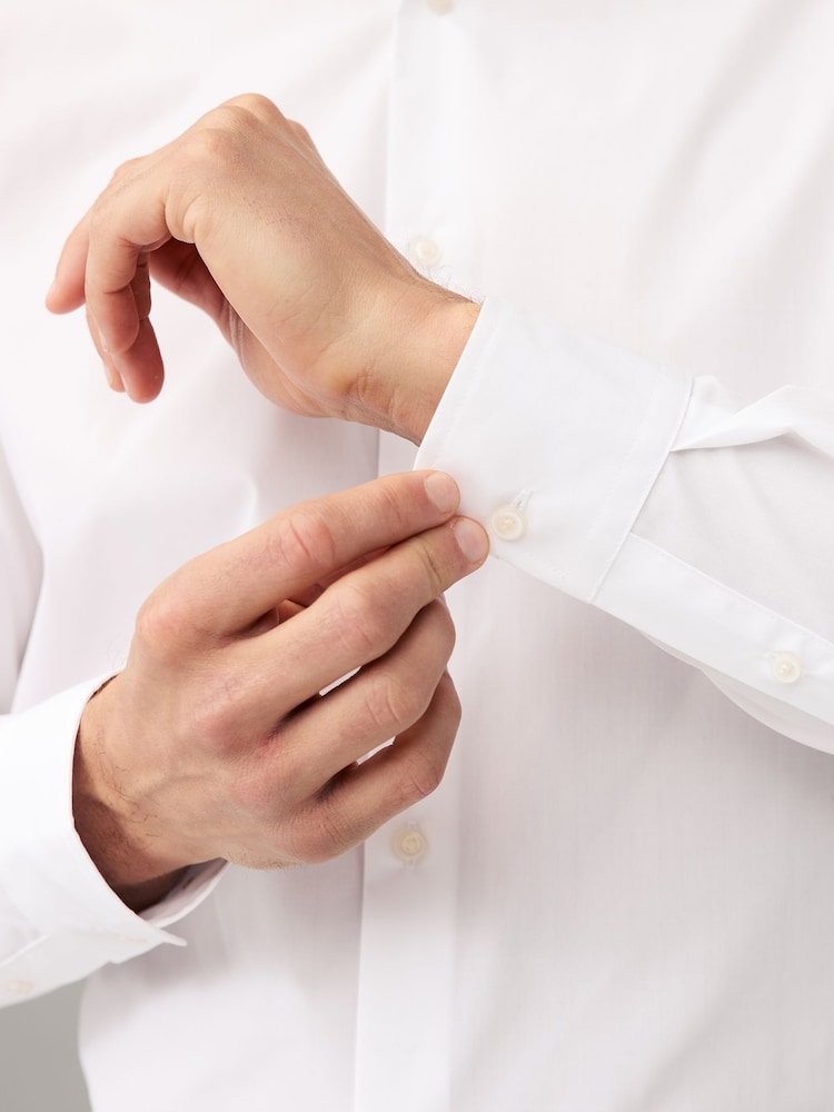 White Regular Fit Easy Care Long Sleeve Single Cuff Smart Shirts 2 Pack - Image 6 of 9