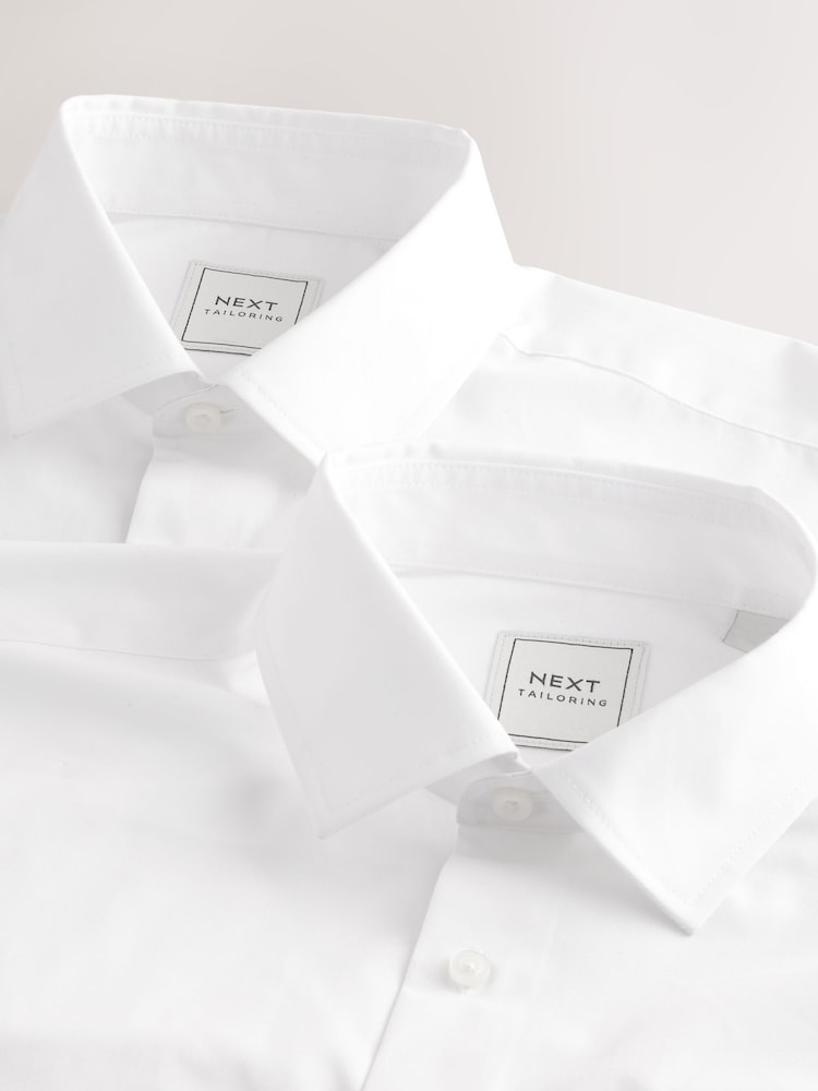 White Regular Fit Easy Care Long Sleeve Single Cuff Smart Shirts 2 Pack - Image 8 of 9