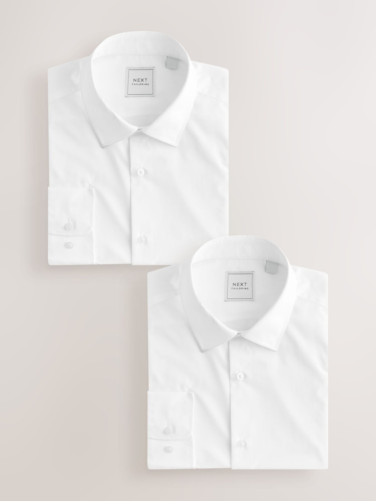 White Skinny Fit Easy Care Long Sleeve Single Cuff Smart Shirts 2 Pack - Image 1 of 10 White Skinny Fit Easy Care Long Sleeve Single Cuff Smart Shirts 2 Pack - Image 1 of 10
