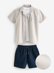 Baker by Ted Baker Stone Shirt, T-Shirt and Navy Shorts Set - Image 11 of 16