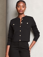 Lipsy Black Military Button Crew Neck Knitted Cardigan - Image 5 of 7