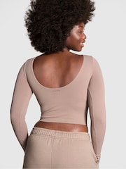 Victoria's Secret PINK Iced Coffee Brown Cropped Fitted Long Sleeve Top - Image 2 of 3