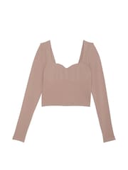 Victoria's Secret PINK Iced Coffee Brown Cropped Fitted Long Sleeve Top - Image 3 of 3