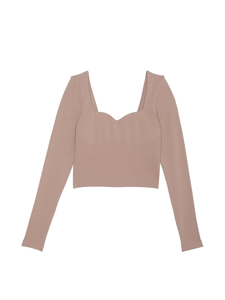 Victoria's Secret PINK Iced Coffee Brown Cropped Fitted Long Sleeve Top - Image 3 of 3