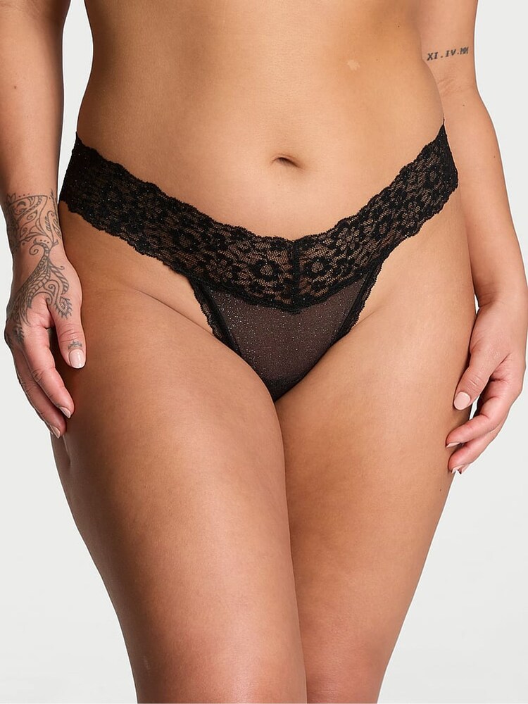 Victoria's Secret Black Sequins Thong Mesh Knickers - Image 1 of 1