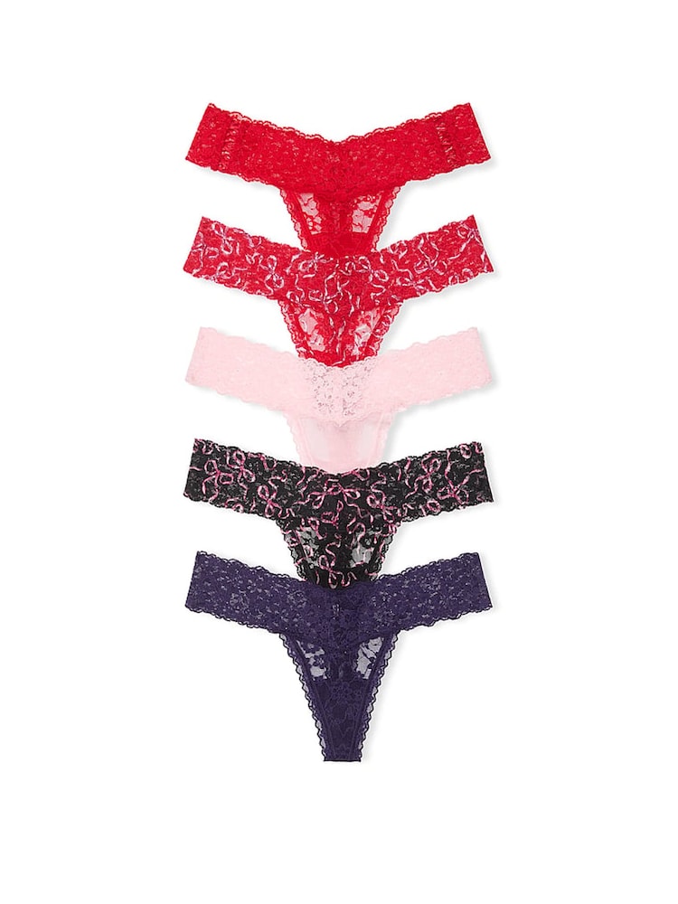 Victoria's Secret Red/Pink/Black/Purple Thong 5 Pack Knickers - Image 3 of 3