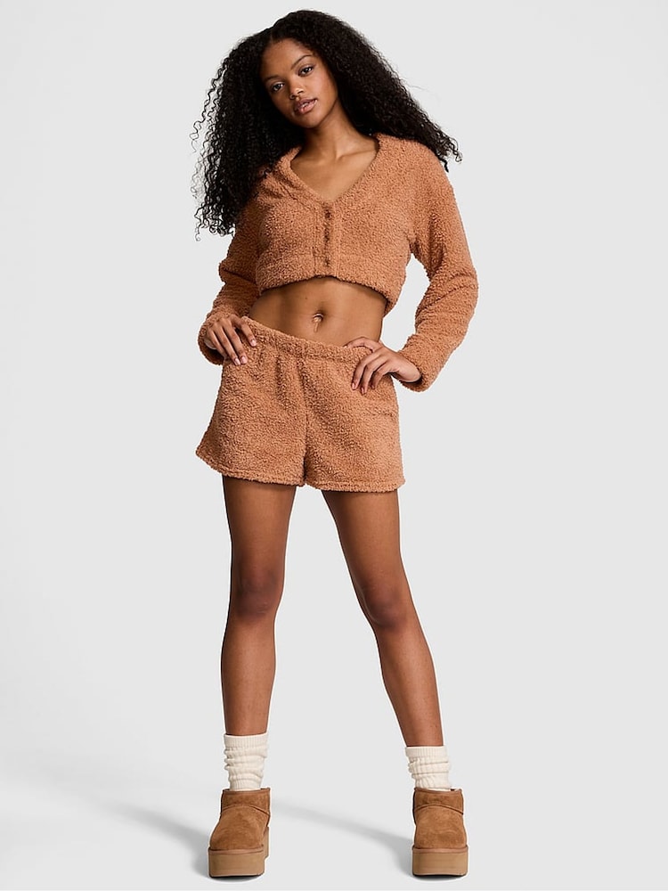 Victoria's Secret PINK Toffee Brown Cosy Knit Boxer Pyjama Shorts - Image 1 of 1