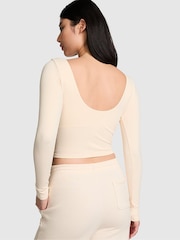Victoria's Secret PINK White Shell Cropped Fitted Long Sleeve Top - Image 2 of 4
