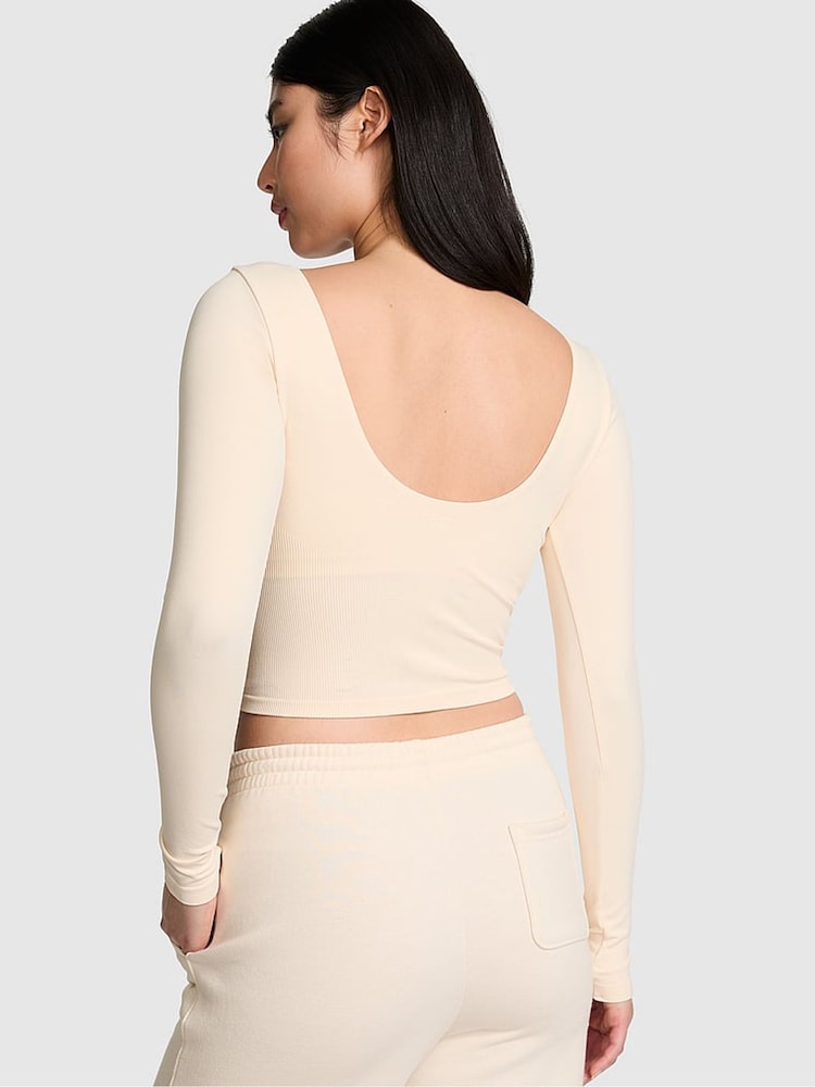 Victoria's Secret PINK White Shell Cropped Fitted Long Sleeve Top - Image 2 of 4
