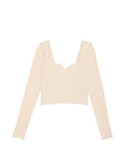 Victoria's Secret PINK White Shell Cropped Fitted Long Sleeve Top - Image 3 of 4