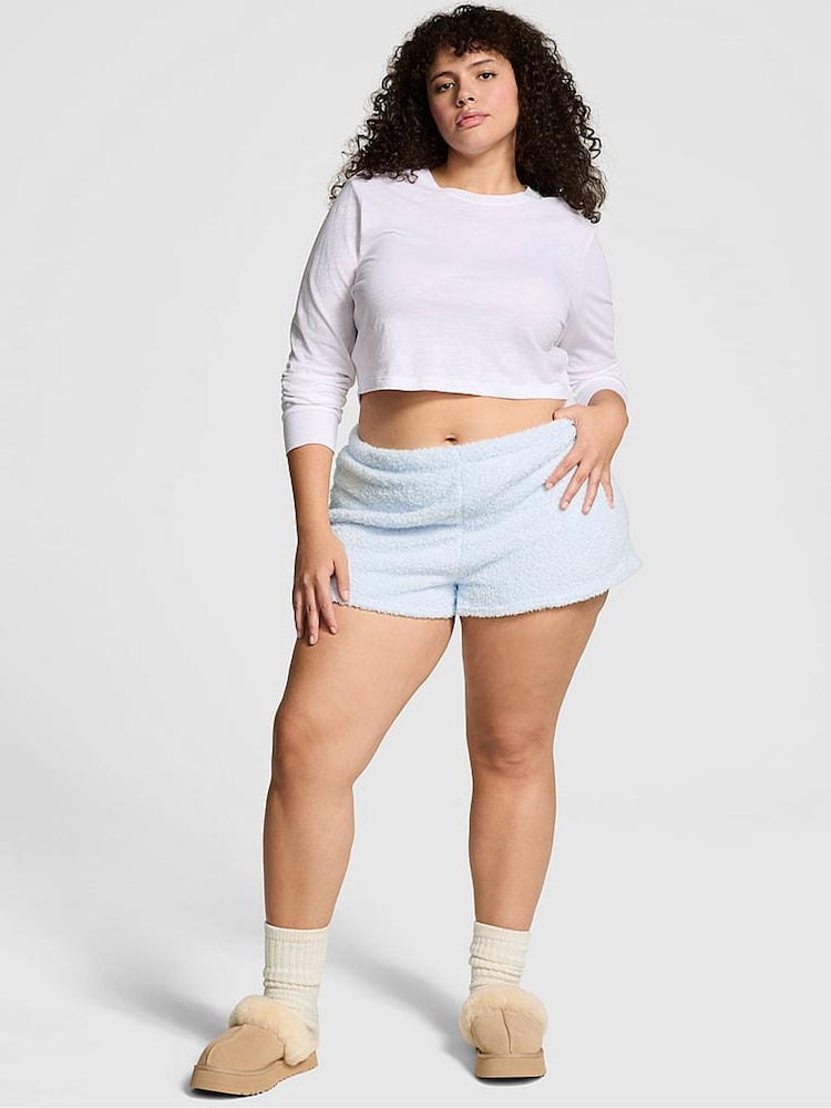 Victoria's Secret PINK Hydrangea Blue Cosy Knit Boxer Pyjama Shorts - Image 1 of 4