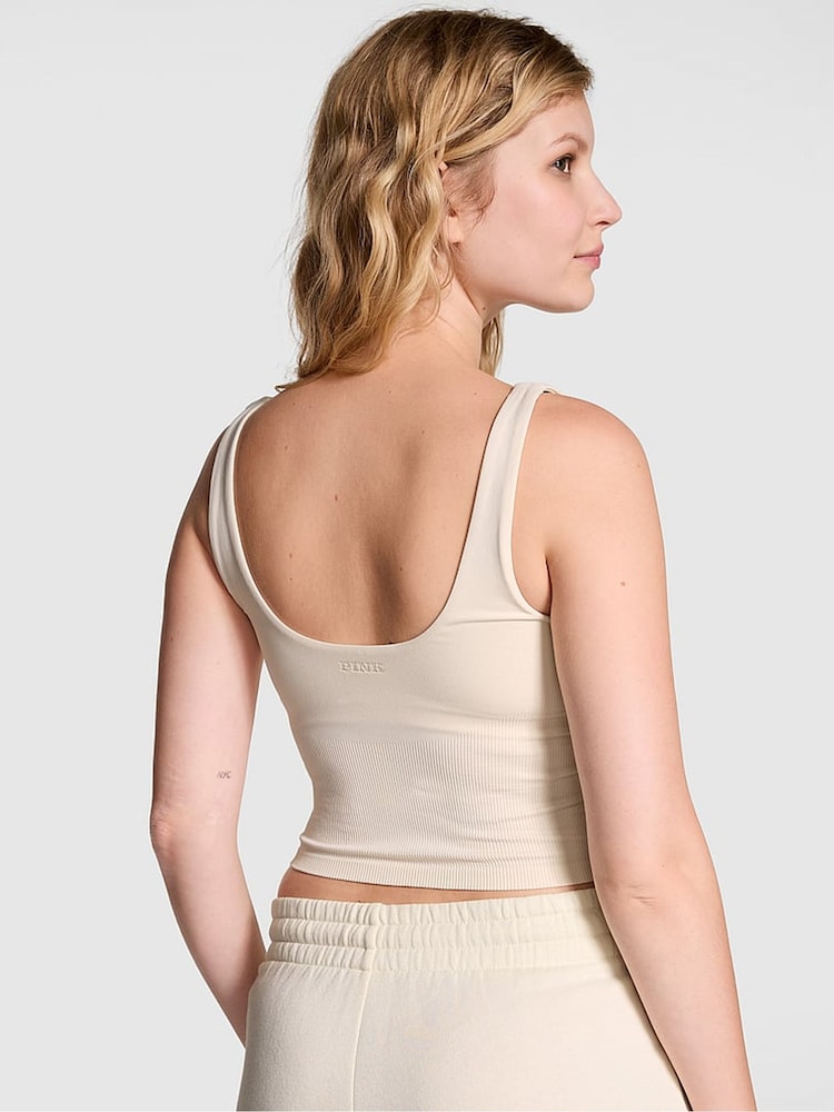 Victoria's Secret PINK White Shell Longline Sports Bra Tank Top - Image 2 of 3