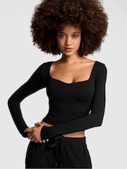 Victoria's Secret PINK Black Cropped Fitted Long Sleeve Top - Image 1 of 3
