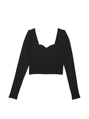 Victoria's Secret PINK Black Cropped Fitted Long Sleeve Top - Image 3 of 3