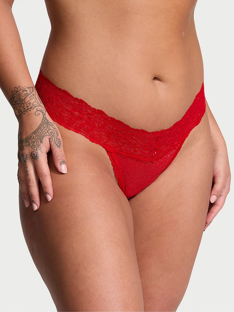 Victoria's Secret Lipstick Red Sequins Thong Mesh Knickers - Image 1 of 1