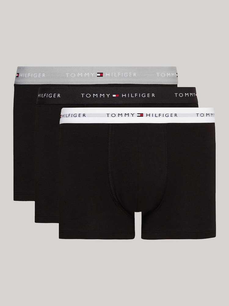 Tommy Hilfiger Grey Blue Signature Cotton Essential Boxers 3 Pack - Image 1 of 6 Tommy Hilfiger Grey Blue Signature Cotton Essential Boxers 3 Pack - Image 1 of 6