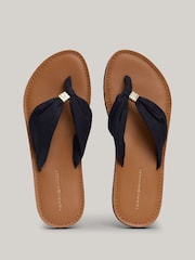 Tommy Hilfiger Blue Elevated Ruched Strap Flat Beach Sandals - Image 1 of 1