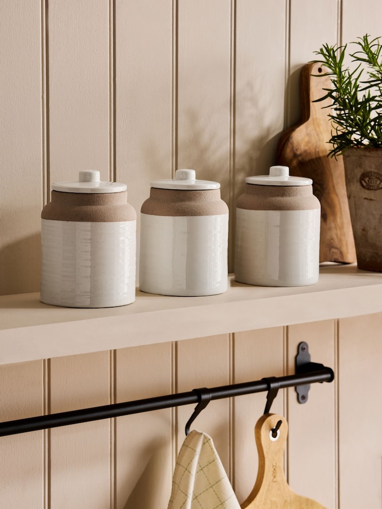 White Kya Stacking Set of 3 Storage Canisters Textured - Image 1 of 4