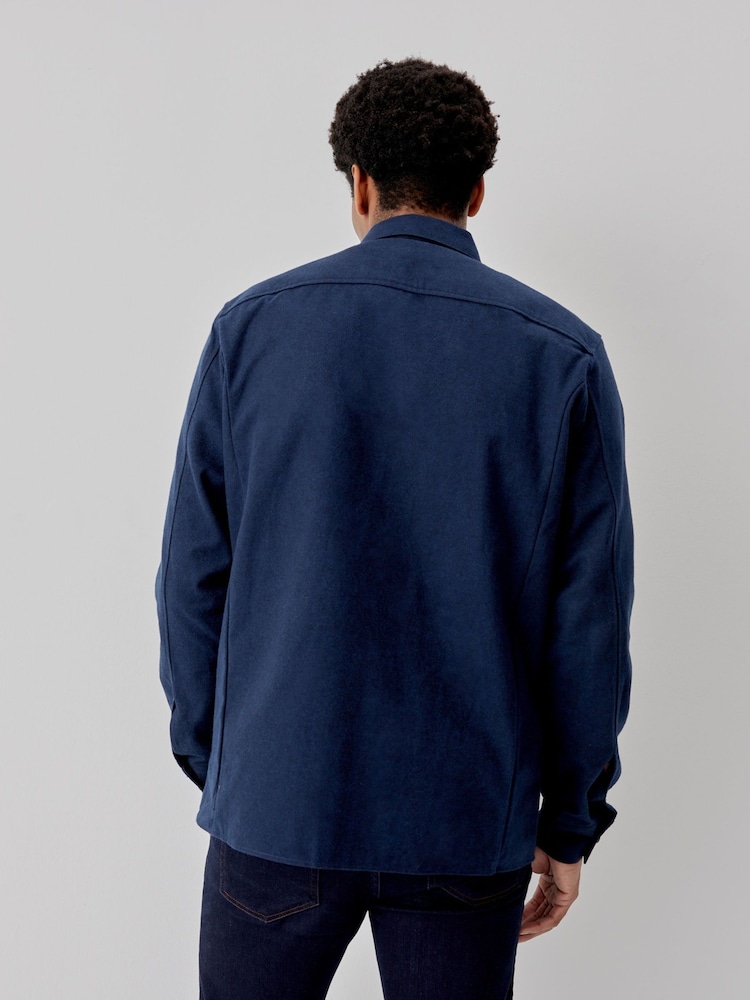 Oliver Sweeney Blue Brushed 100% Cotton Overshirt - Image 2 of 5