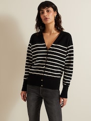 Phase Eight Black Nina V-Neck Stripe Cardigan - Image 1 of 6