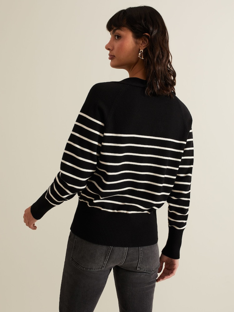Phase Eight Black Nina V-Neck Stripe Cardigan - Image 2 of 6
