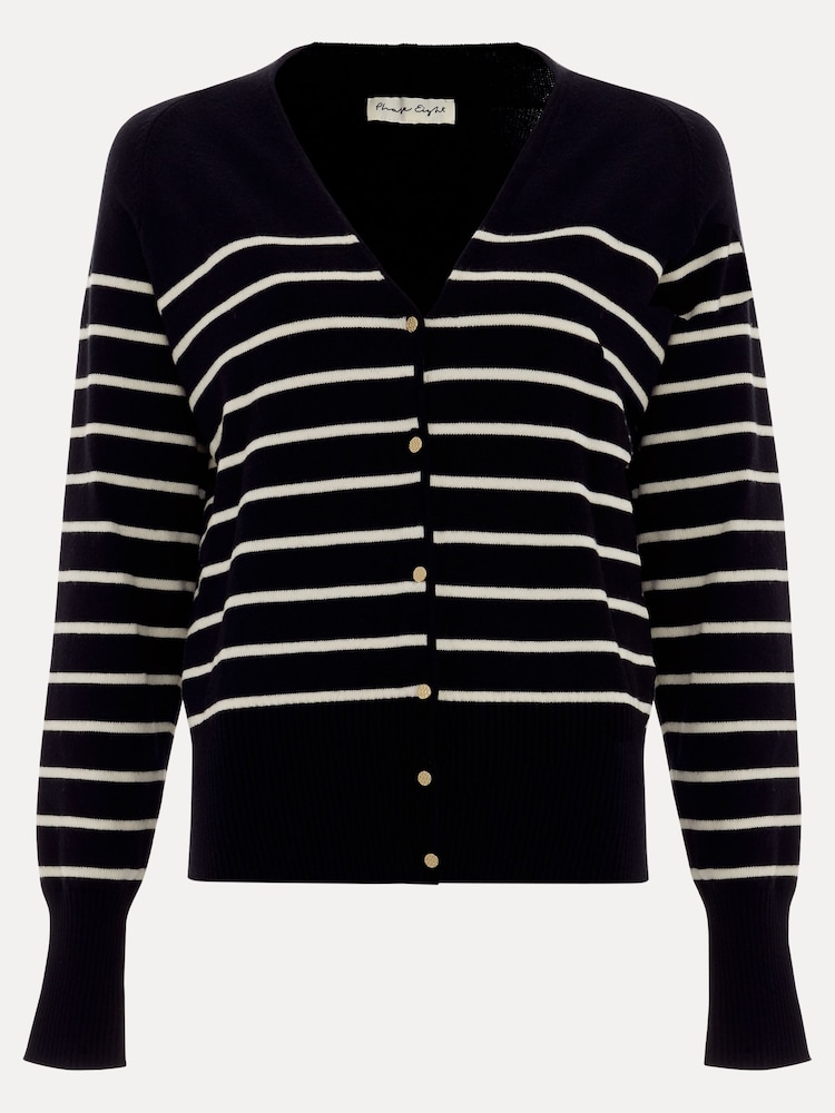 Phase Eight Black Nina V-Neck Stripe Cardigan - Image 6 of 6