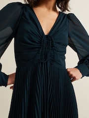 Phase Eight Blue Kindra Teal Chiffon Pleated Midi Dress - Image 4 of 6