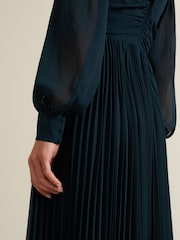 Phase Eight Blue Kindra Teal Chiffon Pleated Midi Dress - Image 5 of 6