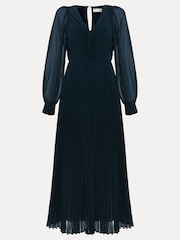 Phase Eight Blue Kindra Teal Chiffon Pleated Midi Dress - Image 6 of 6