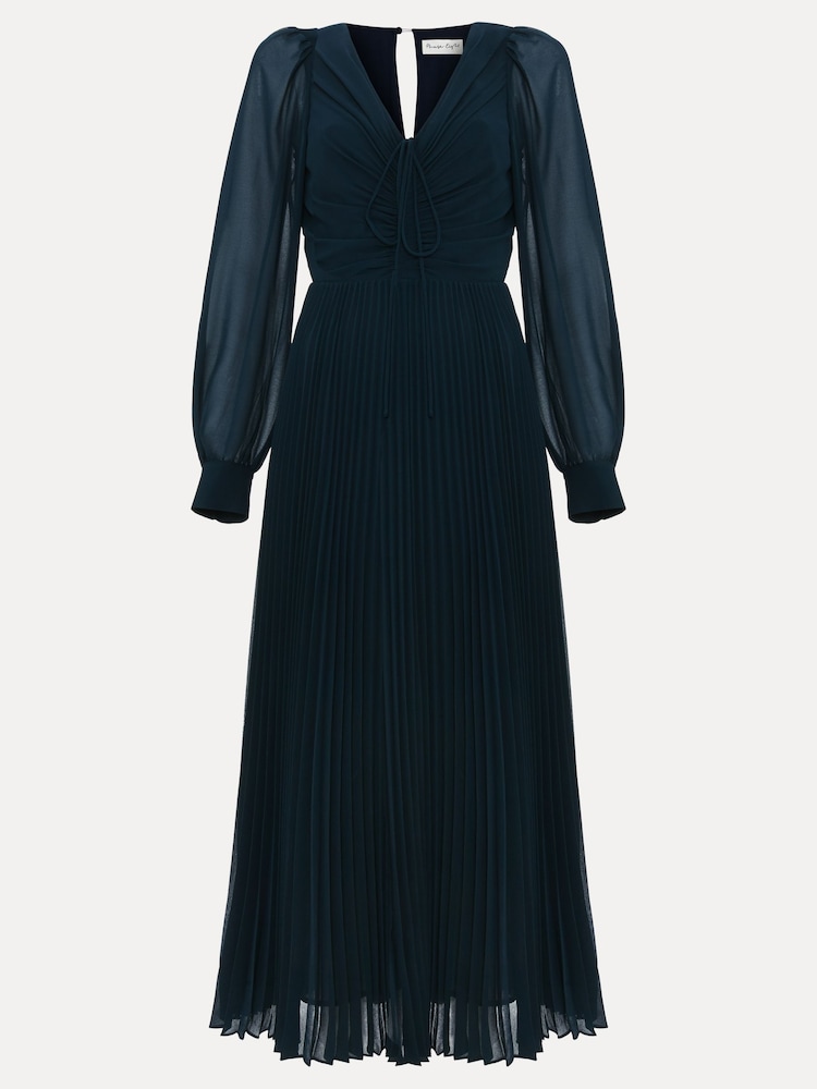 Phase Eight Blue Kindra Teal Chiffon Pleated Midi Dress - Image 6 of 6