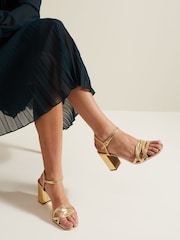 Phase Eight Metallic Gold Leather Crossover Block Heels - Image 1 of 3