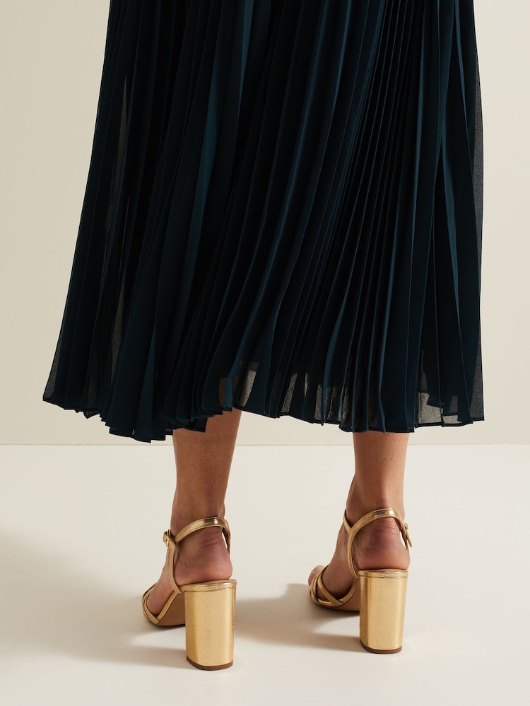Phase Eight Metallic Gold Leather Crossover Block Heels - Image 2 of 3