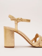 Phase Eight Metallic Gold Leather Crossover Block Heels - Image 3 of 3