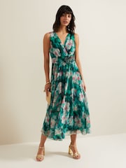 Phase Eight Green Nora Chiffon Floral Wrap Dress - Image 1 of 6